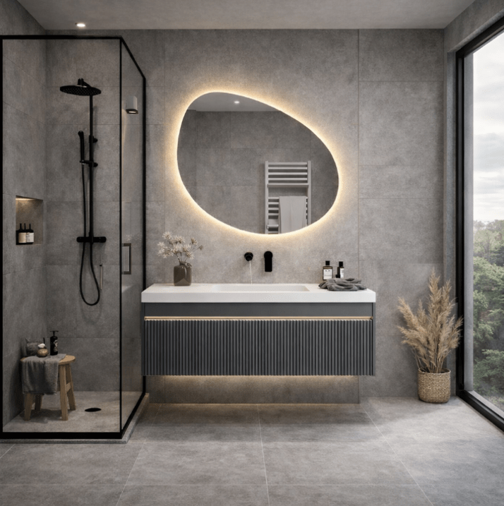 Badezimmermöbel 1 Schublade mit Waschbecken und LED Lendin 100 cm