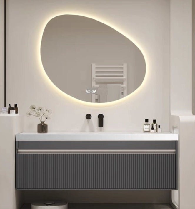 Mueble de baño madera 1 cajón con lavabo y espejo led Lendin 100cm - Vintahome