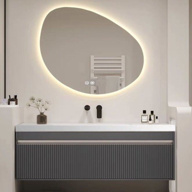 Mueble de baño madera 1 cajón con lavabo y espejo led Lendin 100cm - Vintahome