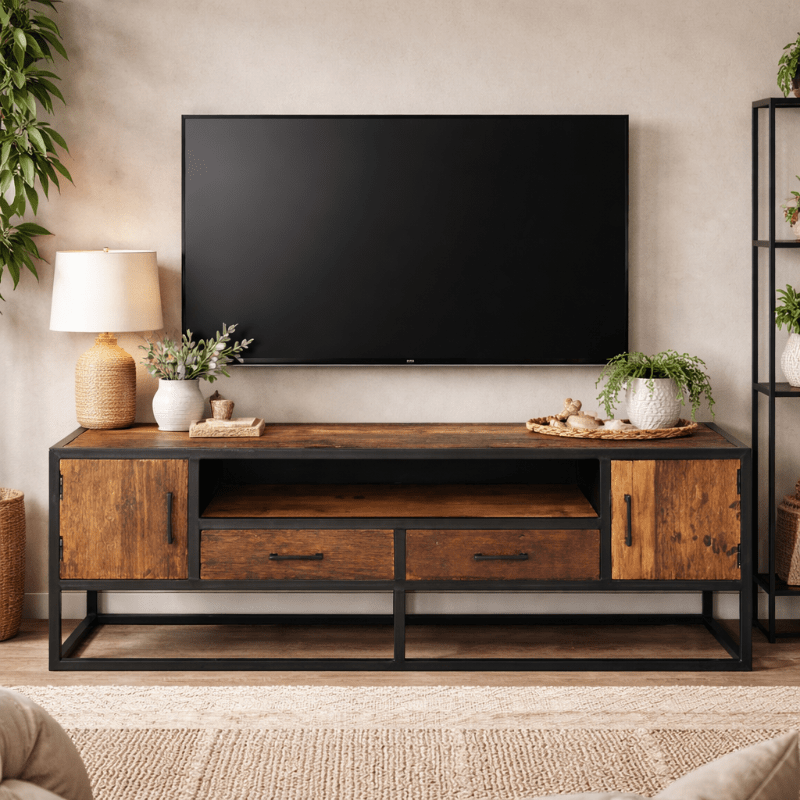 Mueble TV Industrial de Madera de Mango y Acero Ulises - Vintahome