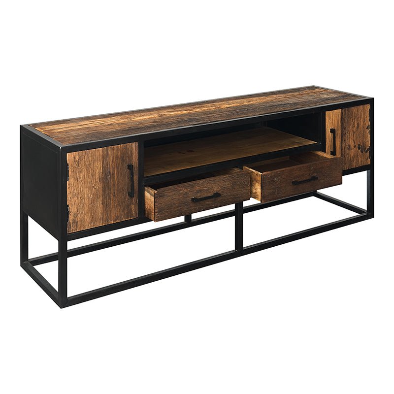 Vintage tv-meubel van mangohout en staal