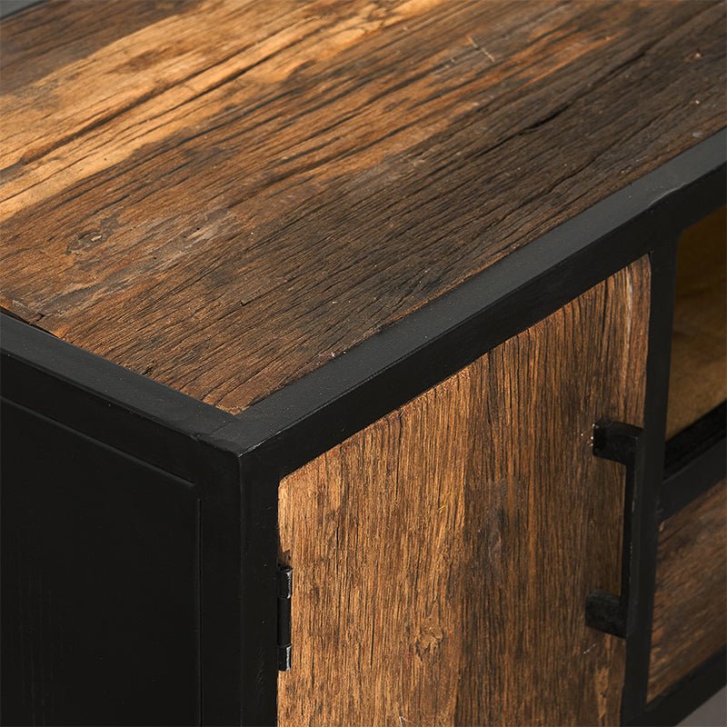 Industrieel tv-meubel van mangohout en staal