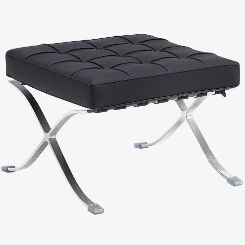 Pouf rembourré en semi-cuir noir Barna