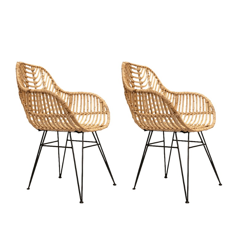 Pack 2 Sillon comedor de ratán Lionel natural - Vintahome