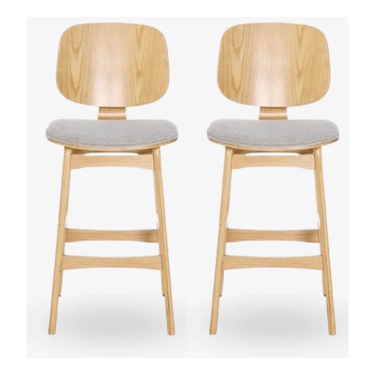 Pack 2 Taburete madera natural y tapizado H65 Everly - Vintahome