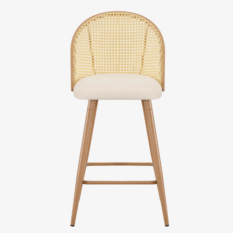 Pacote de 2 bancos bistrô de rattan assento estofado Muler Natural 65cms - Clearance - Vintahome