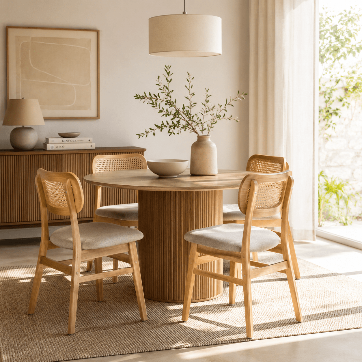 Pack 4 Silla de comedor nórdica madera y ratán Nantes - Vintahome