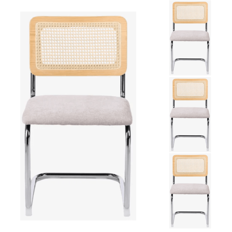 Pack 4 Silla de comedor ratán y tapizada Ninfa - Vintahome