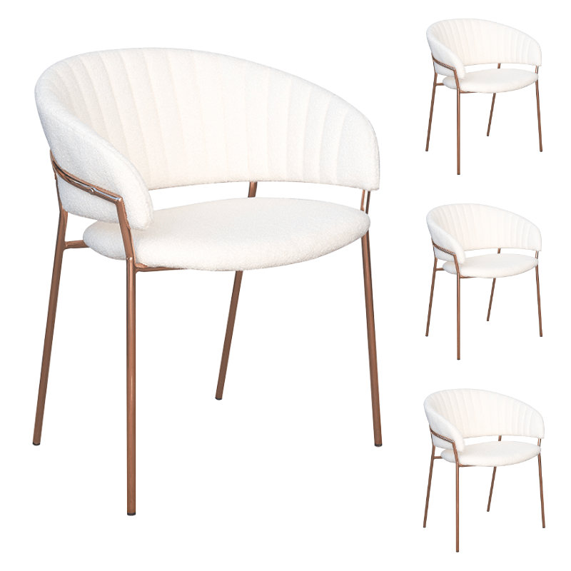 Pack 4 Sillas de comedor acero metalizado bouclé blanco Izma - Vintahome
