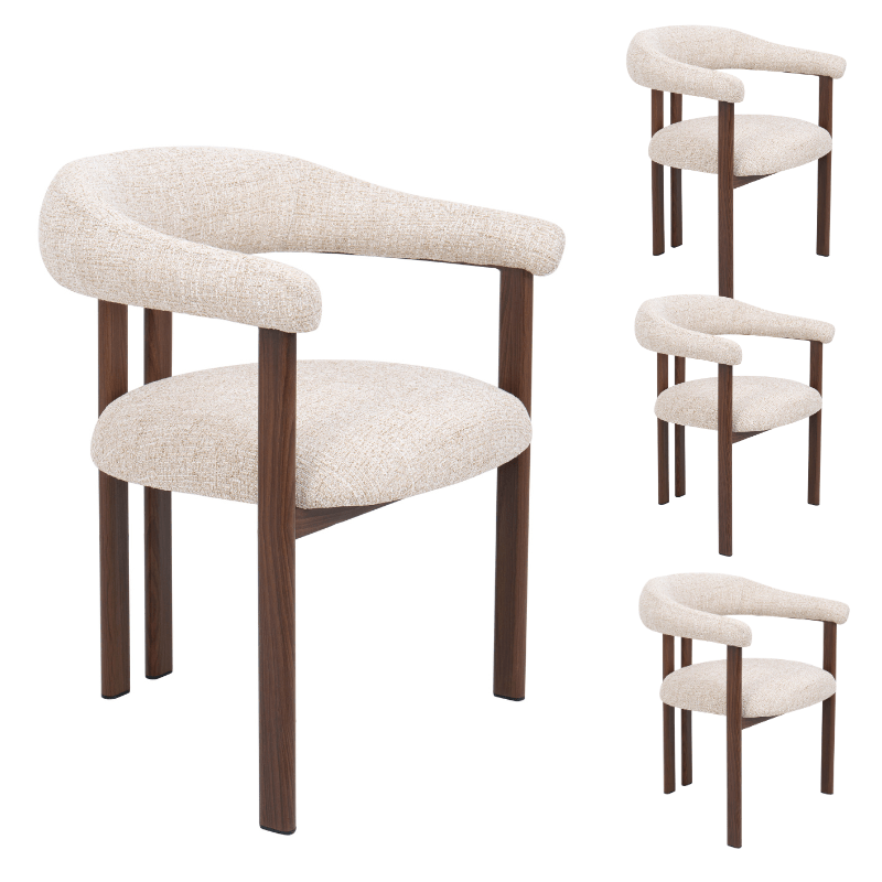 Pack 4 Sillas de comedor escandinavo con brazos HYGGE Tapizado - Vintahome