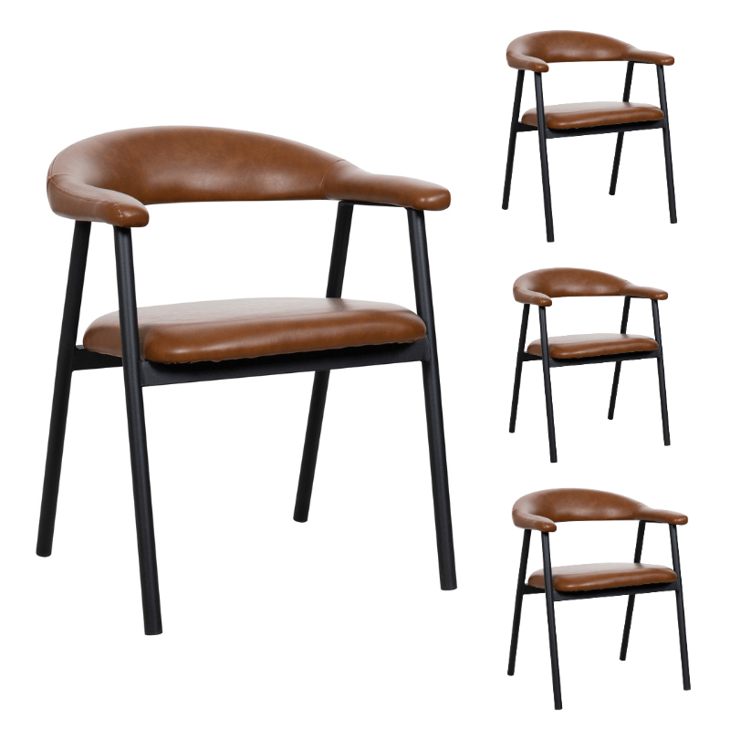 Pack 4 Sillas de comedor nórdica Aren marrón vintage - Vintahome