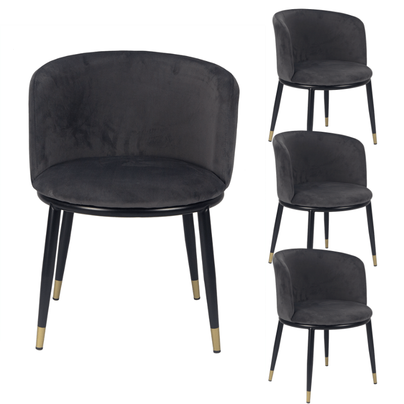 Pack 4 Sillon comedor terciopelo Enid Gris - Vintahome