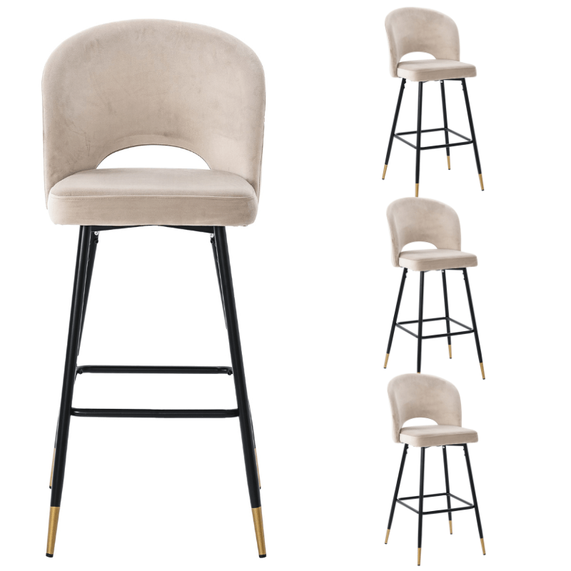 Pack 4 Taburetes de bar alto terciopelo Mavi - Vintahome