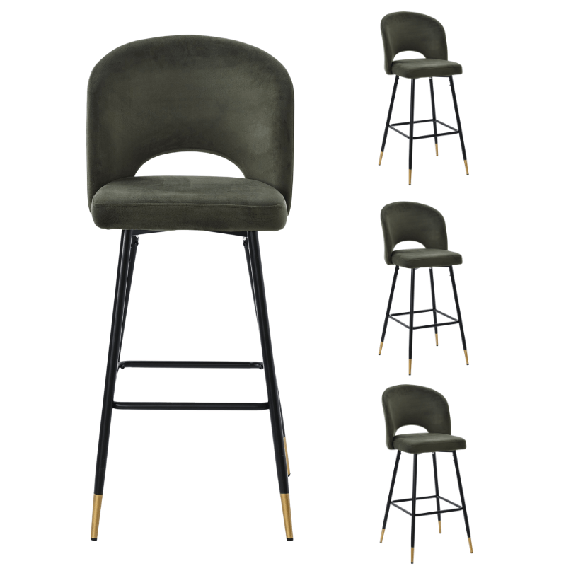 Pack 4 Taburetes de bar alto terciopelo Mavi - Vintahome