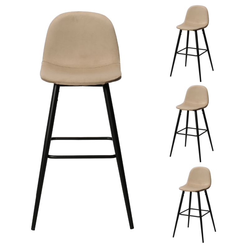 Pack 4 Taburetes de bar terciopelo H75cms Bravus - Vintahome