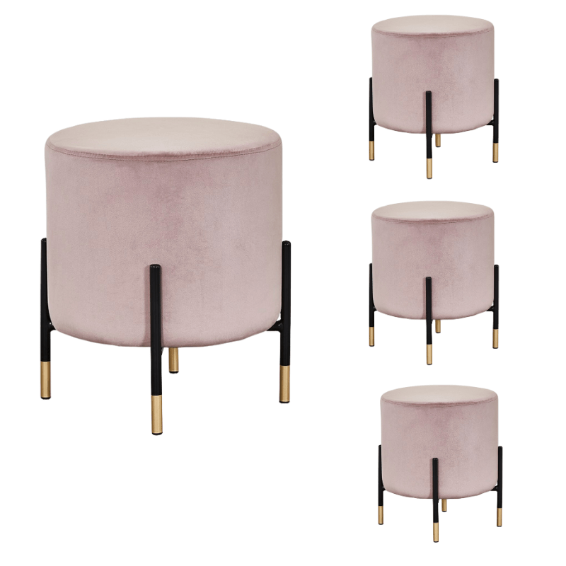 Pack 4 Taburetes puff bajo Enid terciopelo - Vintahome