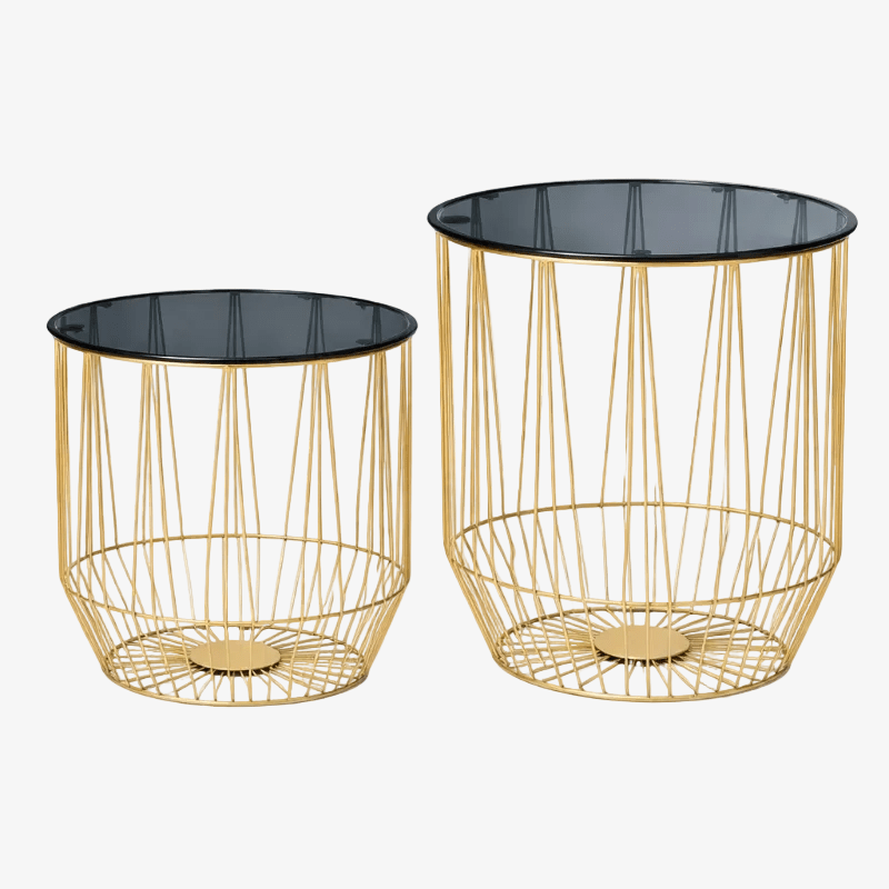 Set mit 2 Beistelltischen aus Glas und goldenem Stahl Sacha - Vintahome