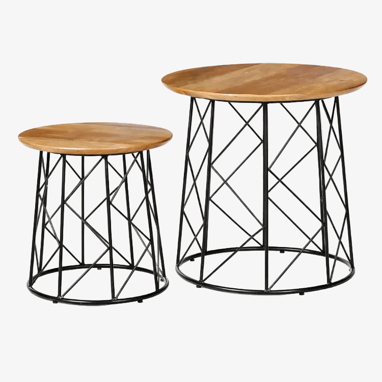 Set mit 2 Douzen-Couchtischen aus Holz und Stahl – Vintahome