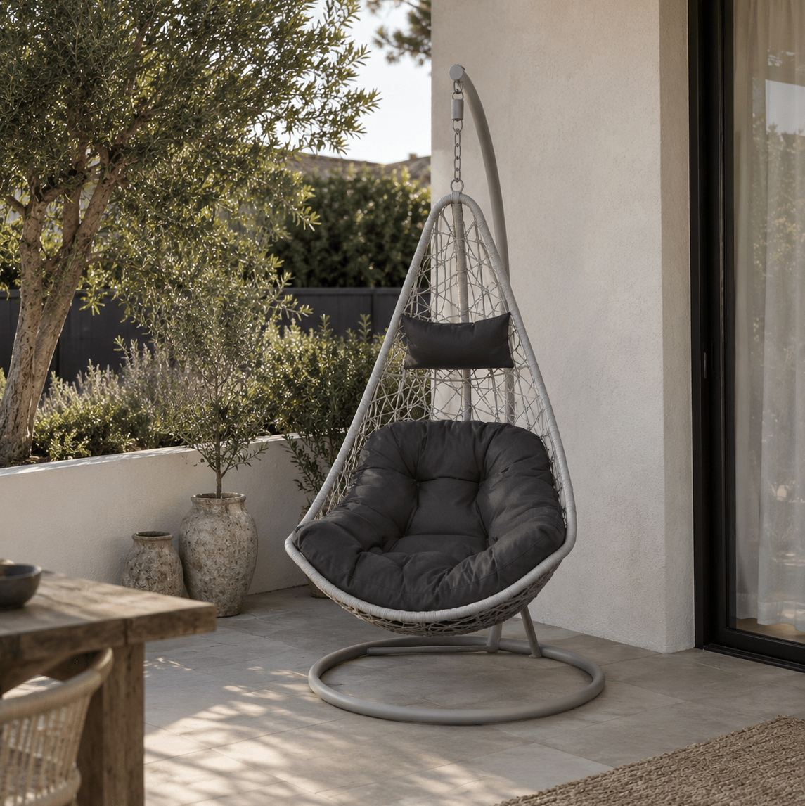 Silla colgante ratán sintético blanco acero blanco Mida - Vintahome