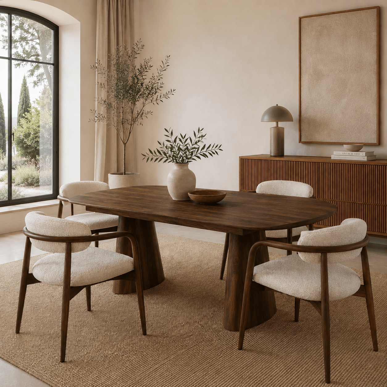 Silla de Comedor con Brazos Olimpo Tapizada en Madera de Nogal - Vintahome