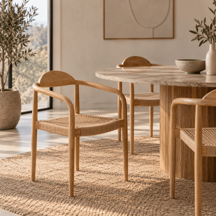 Silla de comedor con reposabrazos madera y asiento trenzado Cloe - Vintahome