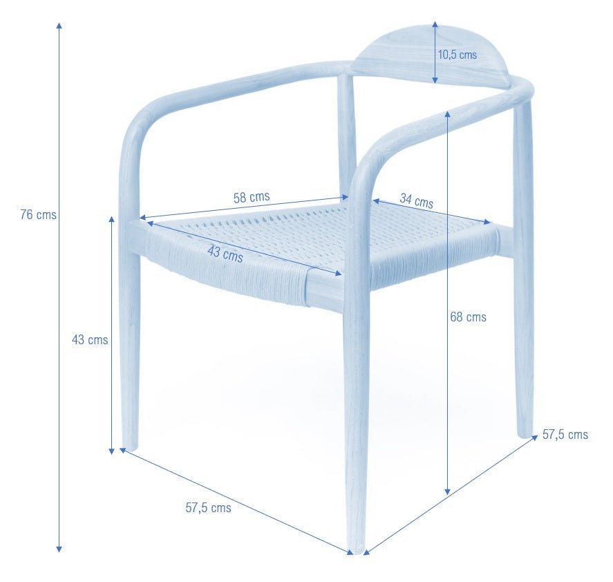 Silla de comedor con reposabrazos madera y asiento trenzado Cloe