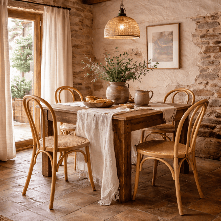 Silla de comedor haya y asiento ratán Thomas round - Vintahome