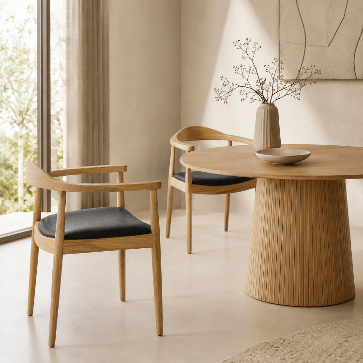 Silla de comedor madera de fresno reposabrazos Nevu tapizada - Vintahome