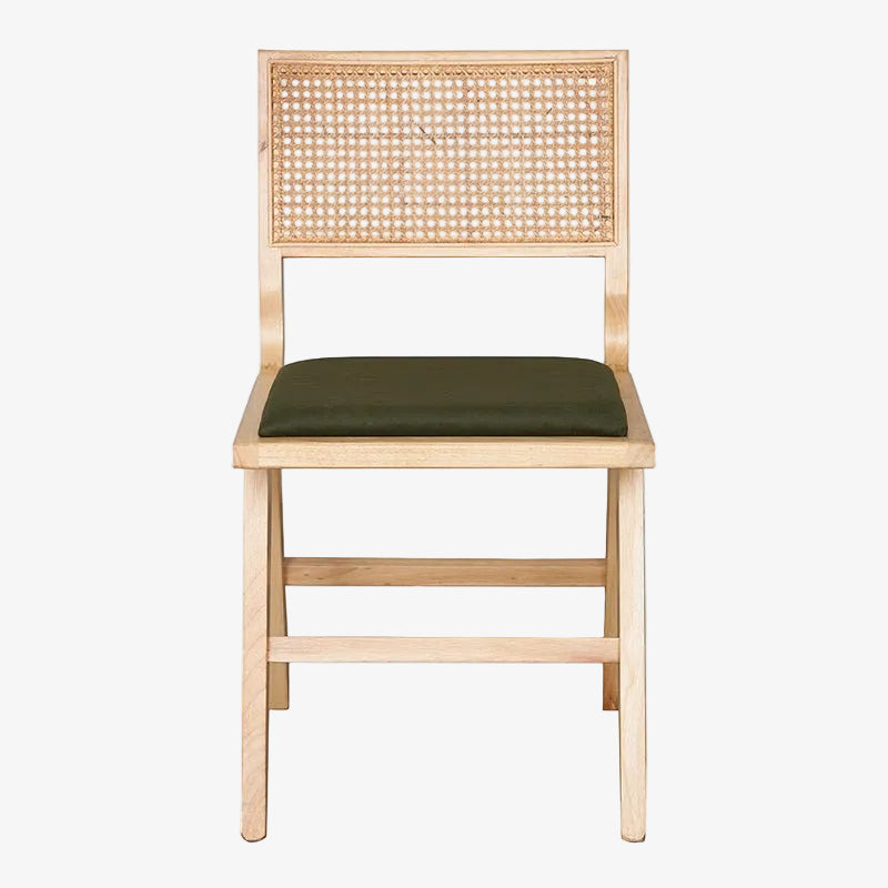 Sedia da pranzo Canitt in velluto verde, legno e rattan