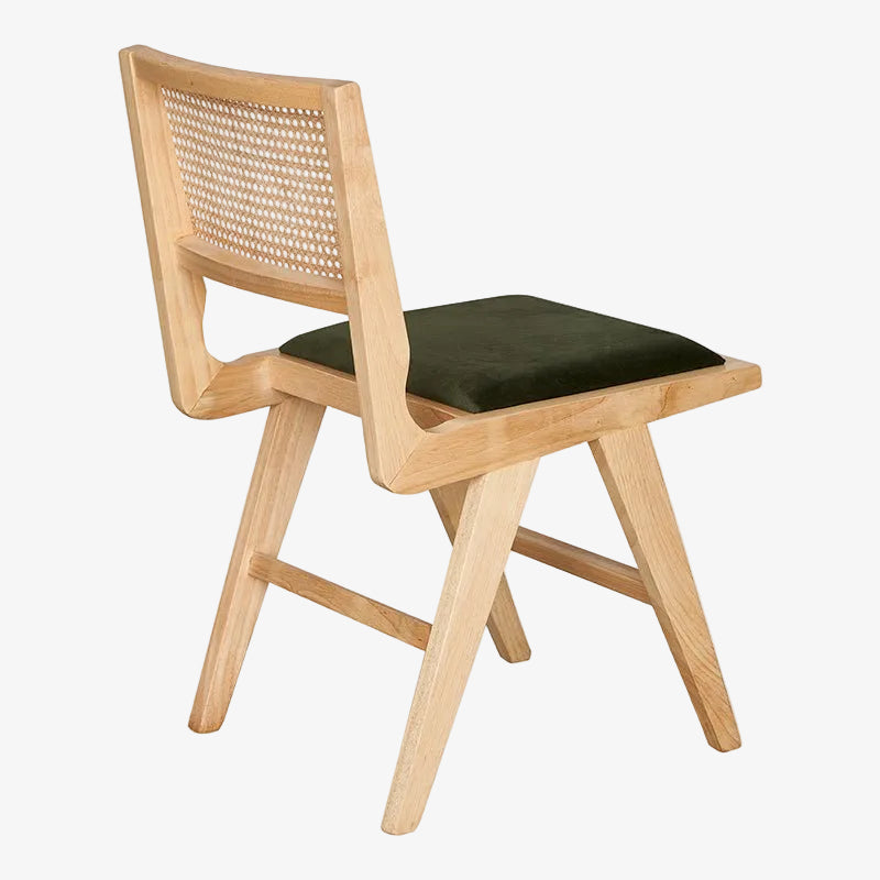 Sedia da pranzo Canitt in velluto verde, legno e rattan