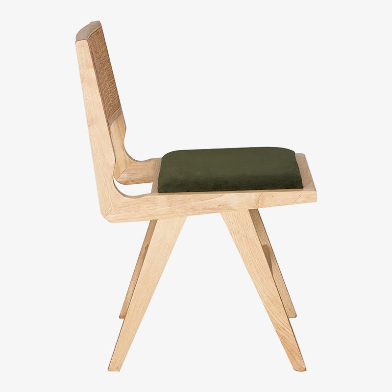 Sedia da pranzo Canitt in velluto verde, legno e rattan