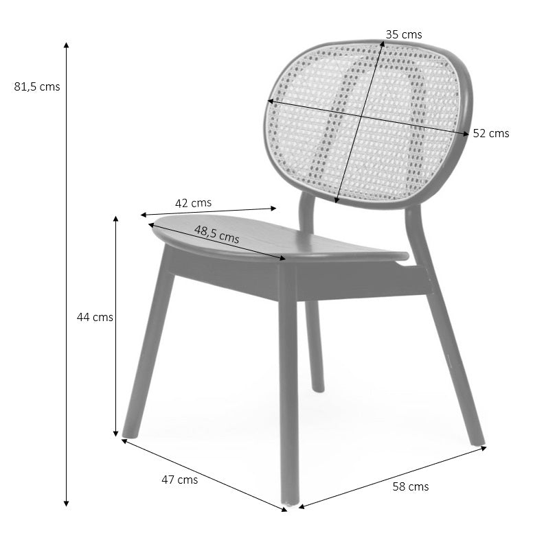 Silla de comedor nórdica madera negra y ratán Henar