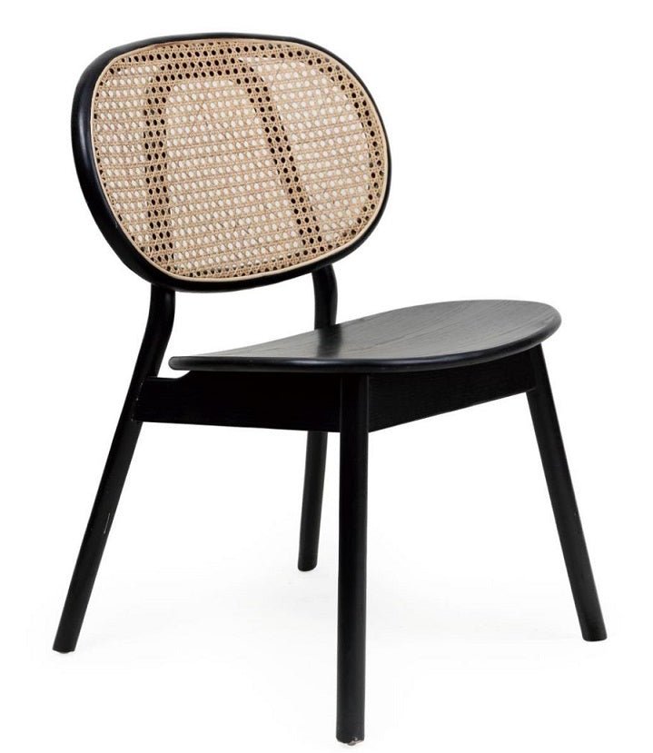 Silla de comedor nórdica madera negra y ratán Henar