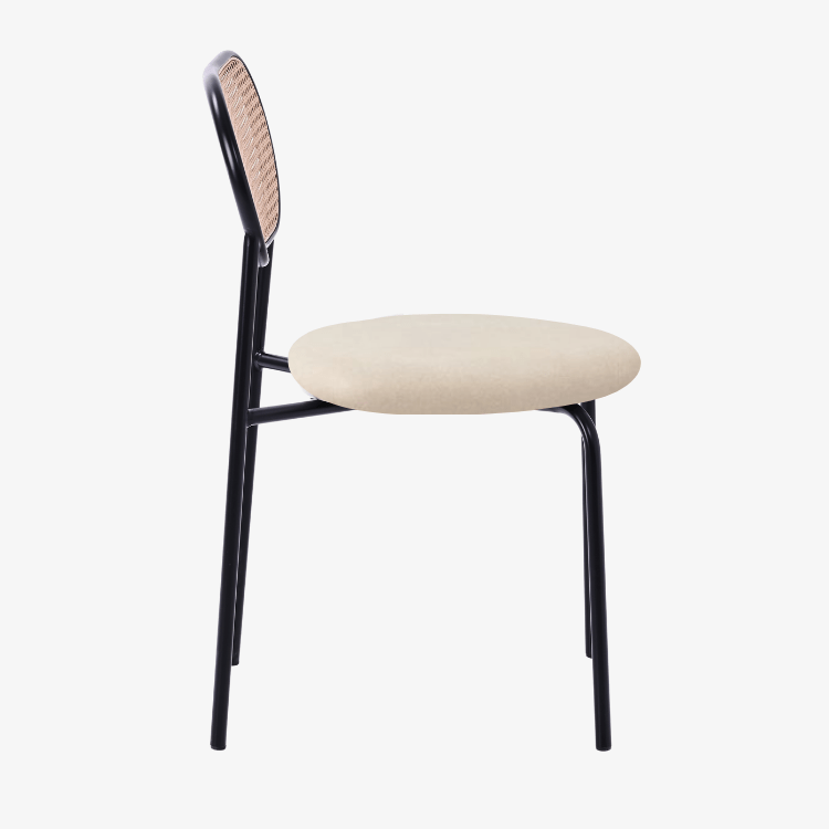 Silla de comedor ratán y asiento tapizado Zaida beige - Vintahome