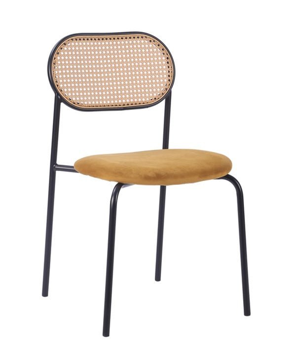 Silla de comedor ratan y asiento tapizado Zaida mostaza - Vintahome