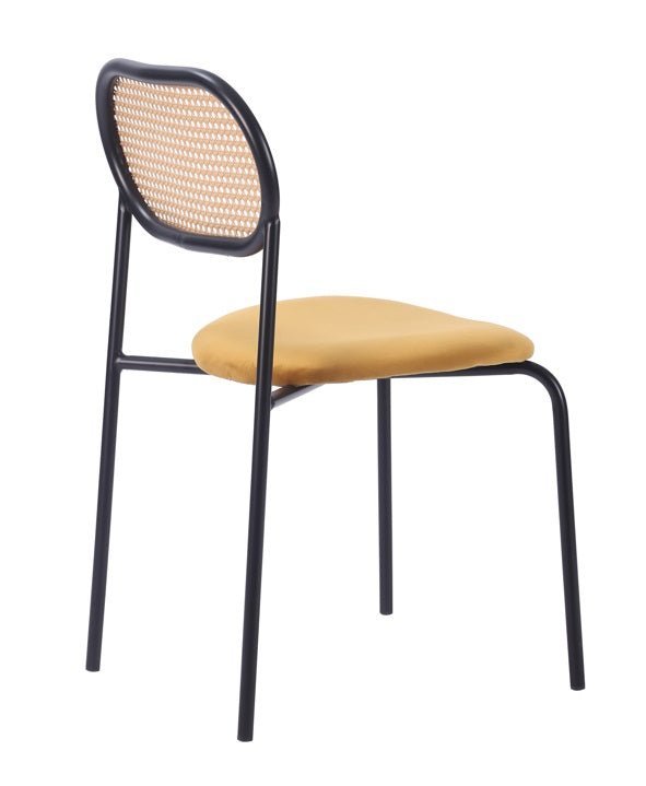 Silla de comedor ratan y asiento tapizado Zaida mostaza - Vintahome