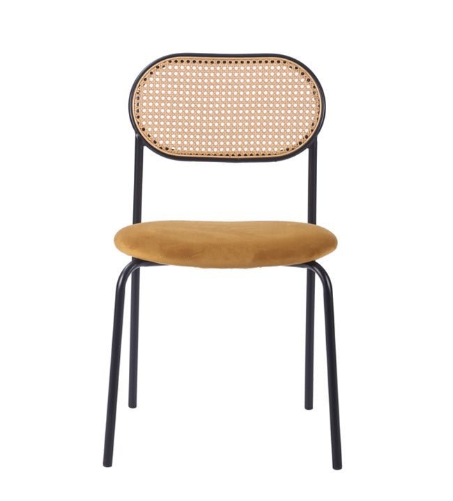 Silla de comedor ratan y asiento tapizado Zaida mostaza - Vintahome