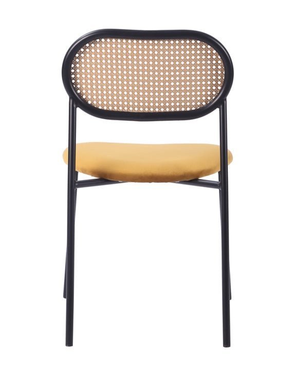 Silla de comedor ratan y asiento tapizado Zaida mostaza - Vintahome