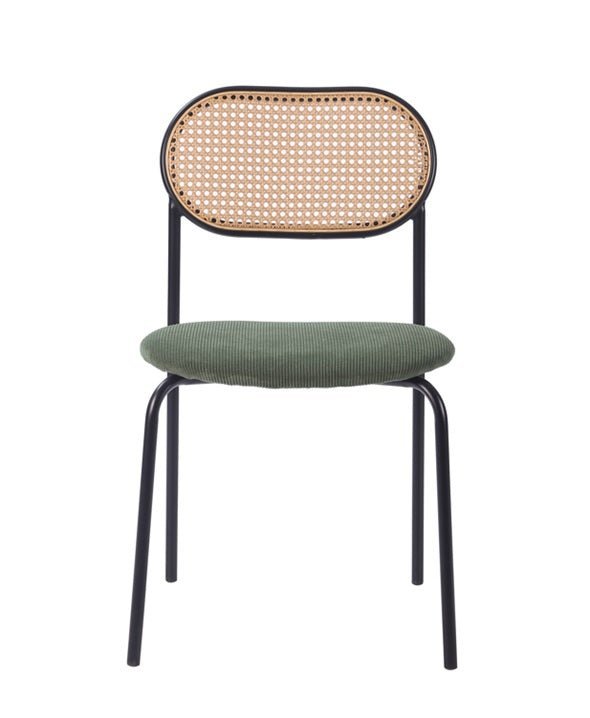Silla de comedor ratan y asiento tapizado Zaida verde - Vintahome