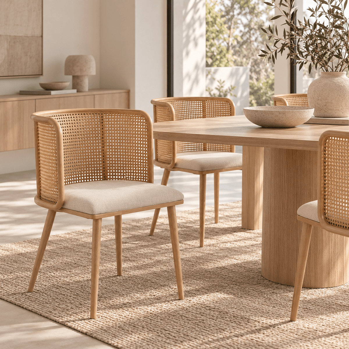 Silla de comedor ratán y tapizado Eloise natural - Vintahome