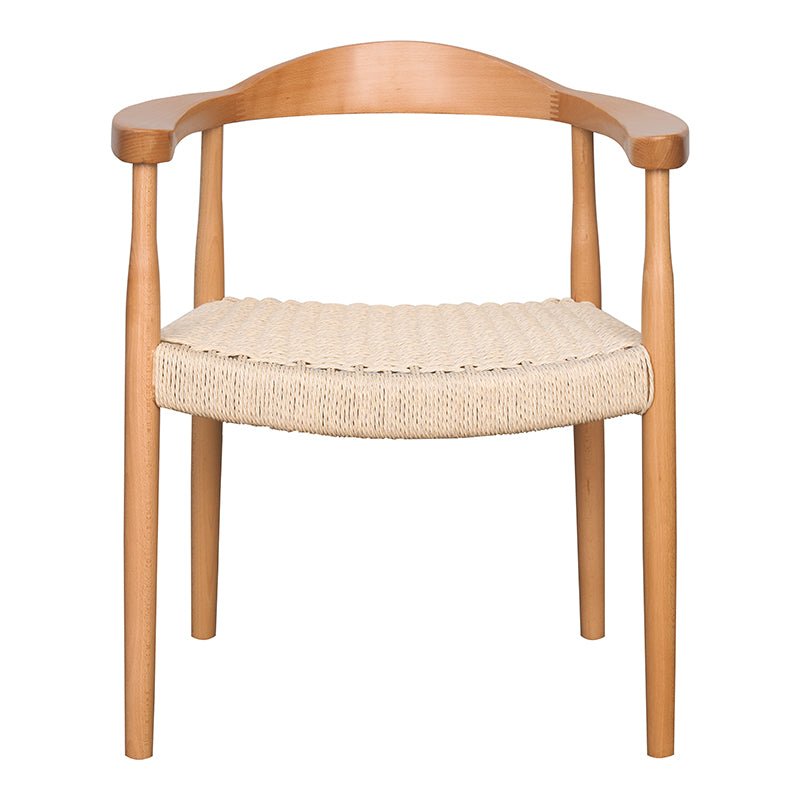 Silla de comedor reposabrazos madera y asiento enea Nevu natural