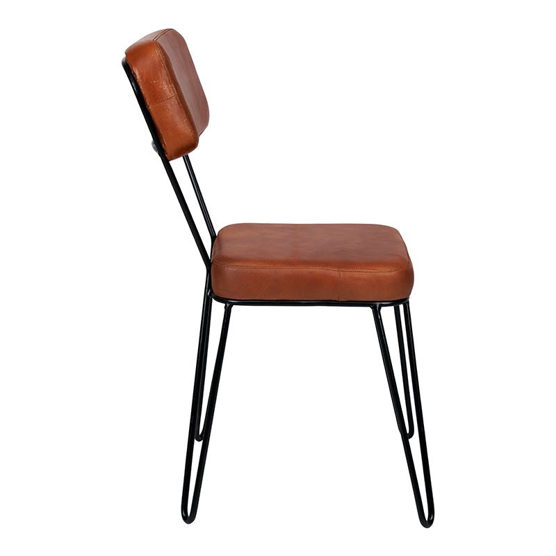 Silla de comedor Terry cuero marron y acero negro
