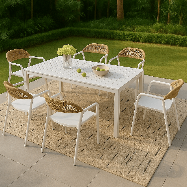 Öko-Gartenstuhl mit Seilrückenlehne aus Polypropylen