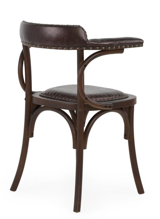 Silla vintage bistro apoyabrazos madera tapizado Bona marrón