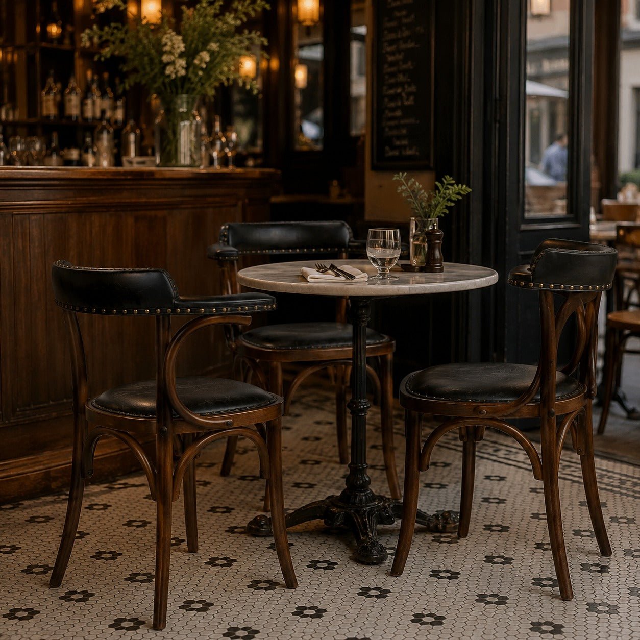 Silla vintage bistro apoyabrazos madera tapizado Bona negro - Vintahome