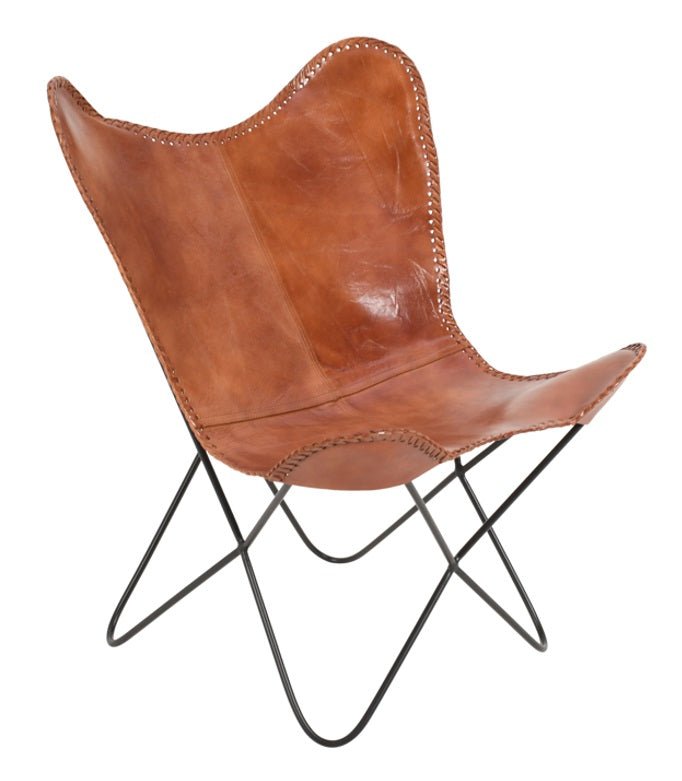Chaise Papillon Vintage en Cuir Marron