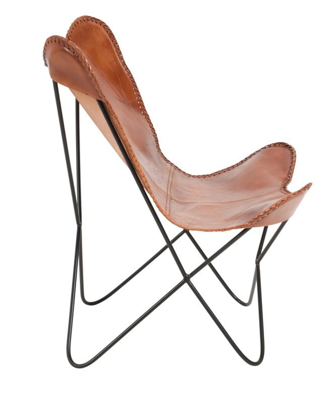 Chaise Papillon Vintage en Cuir Marron