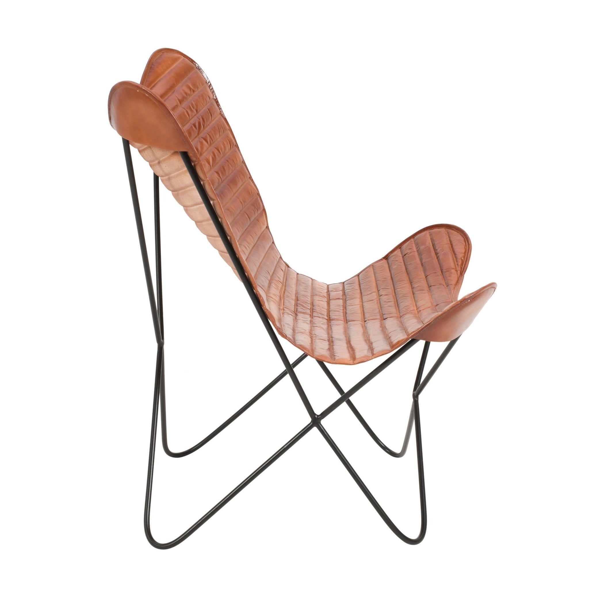 Cadeira borboleta vintage de couro marrom