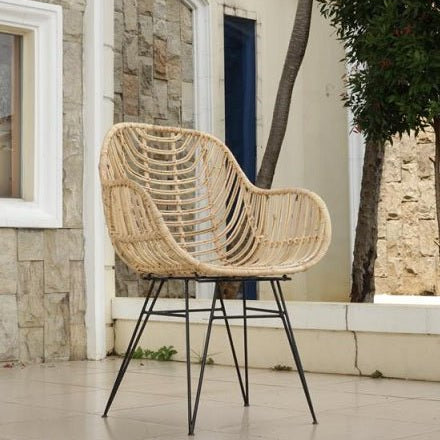 Chaise de salle à manger en rotin naturel Lionel