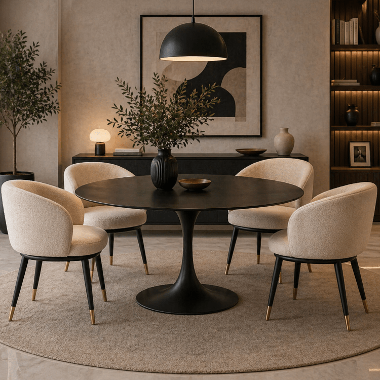 Sillón de comedor tejido bouclé marfil Enid - Vintahome